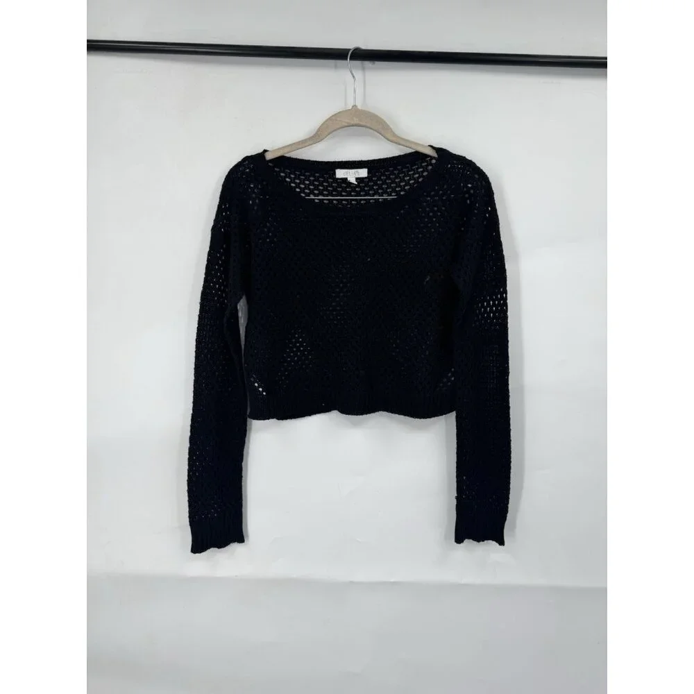 Delia's Rave Witchy Goth Retro Y2K Sheer‎ Knit Crop Top Women M Black Open Knit